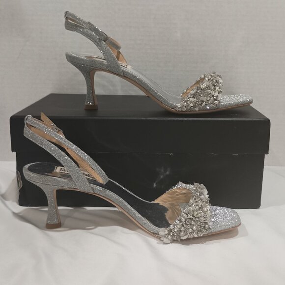 Badgley Mischka Women's Telissa Heeled Sandal Sliver Sparkle Size 7 - Picture 7 of 10